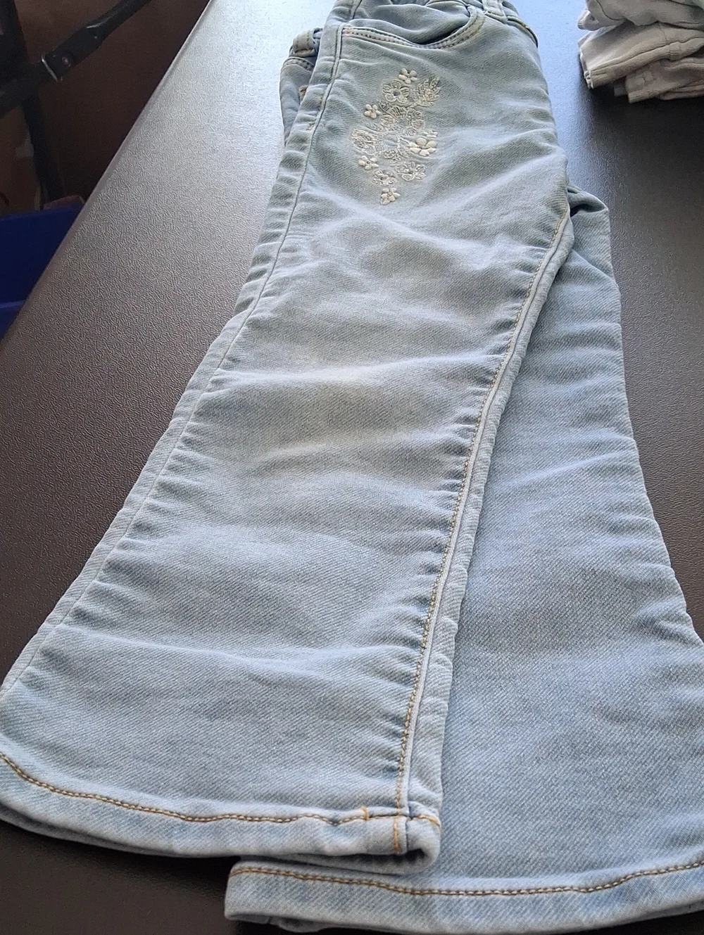OshKosh B'gosh Pale Blue Jeans with White Floral Embroidery And wide Legs